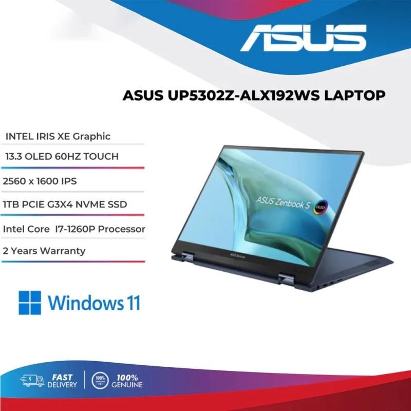 Asus ZenBook S 13 Flip UP5302ZA) (Intel i7-1260P | 16GB OB DDR5 | 1TB SSD | Intel Iris XE | 13.3" 2.8K OLED 60Hz Touch)